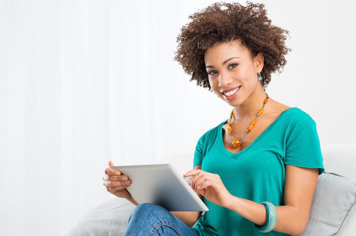 a woman using a tablet